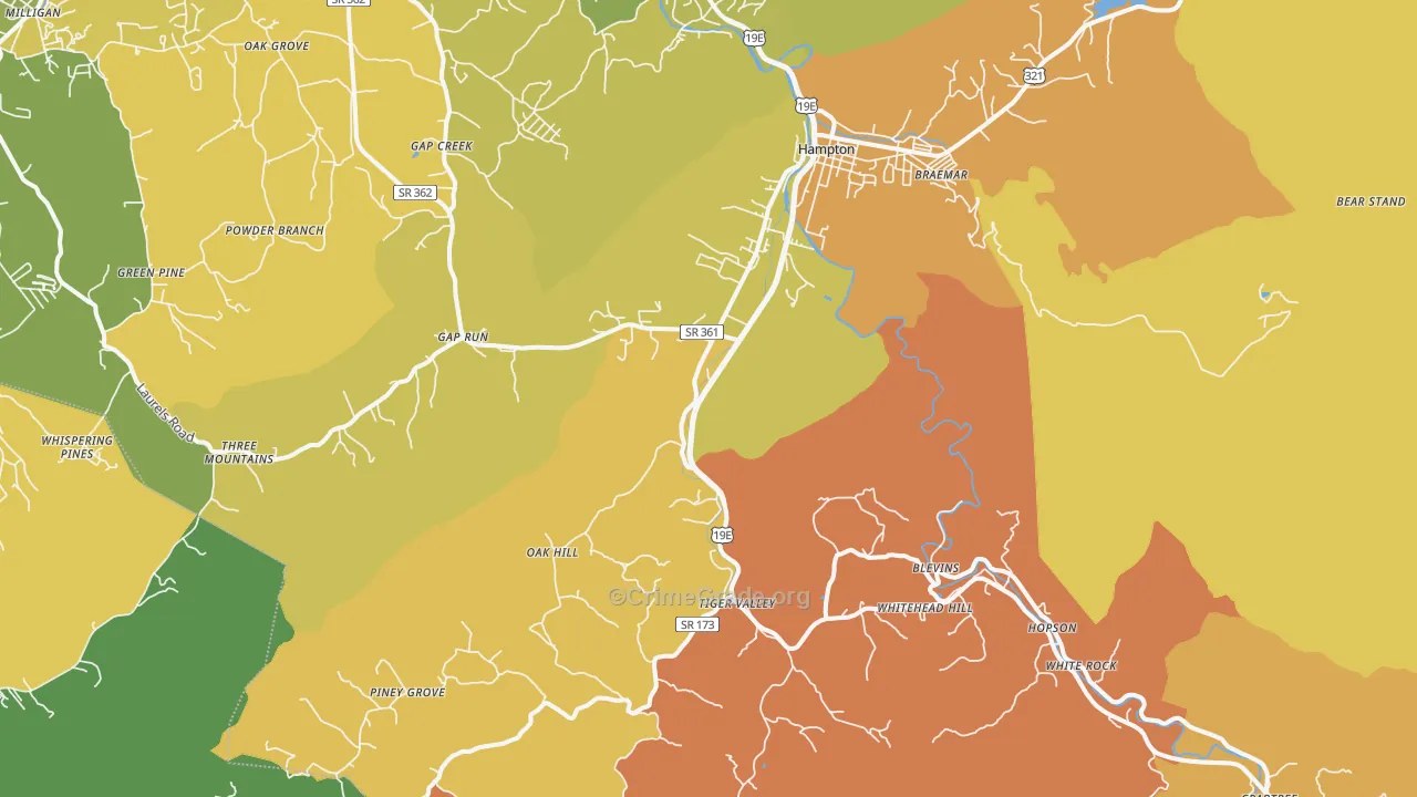 Hampton, TN Map of Assault Rates