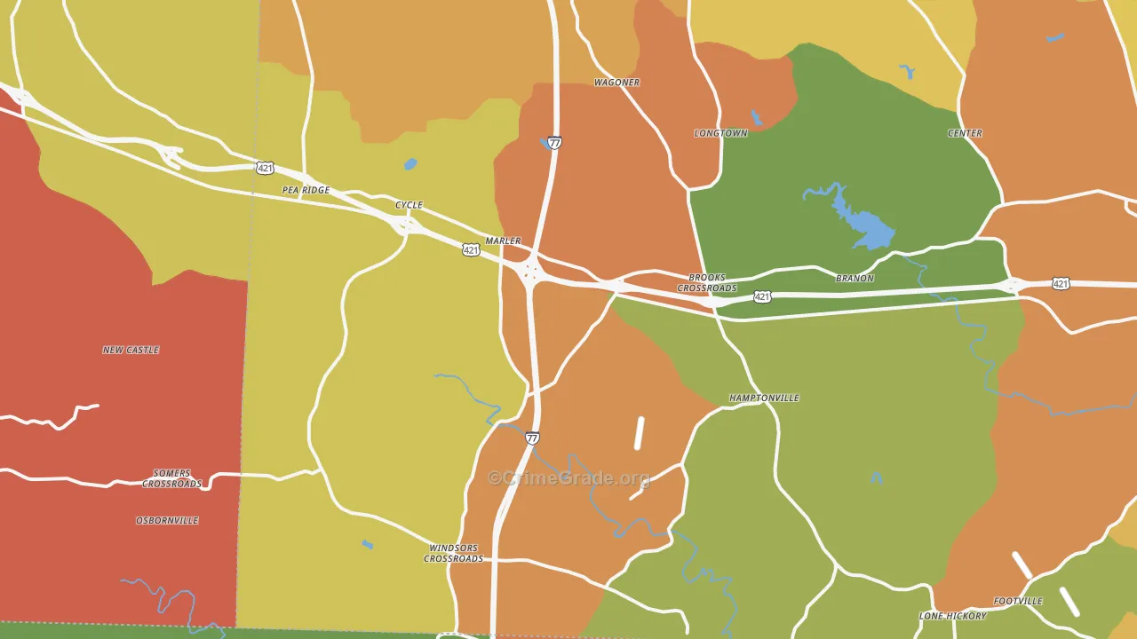 Hamptonville, NC Map of Assault Rates