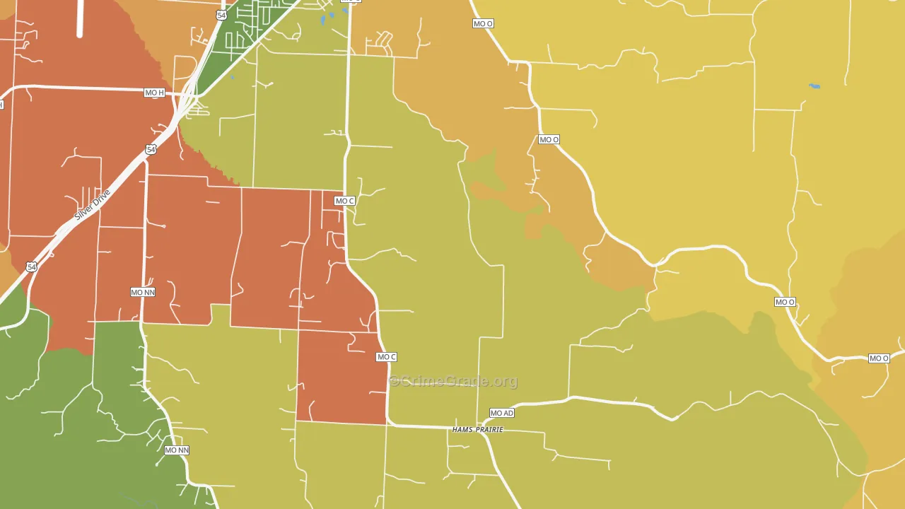 Hams Prairie, MO Map of Assault Rates