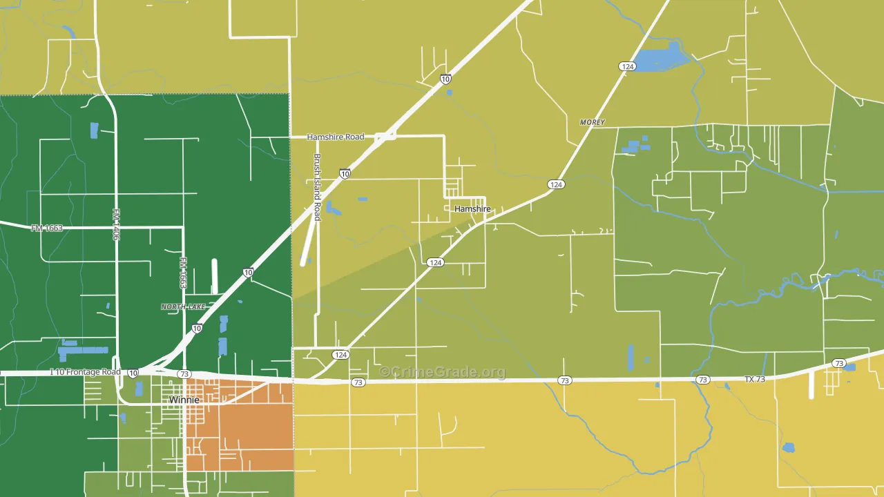 Hamshire, TX Map of Assault Rates