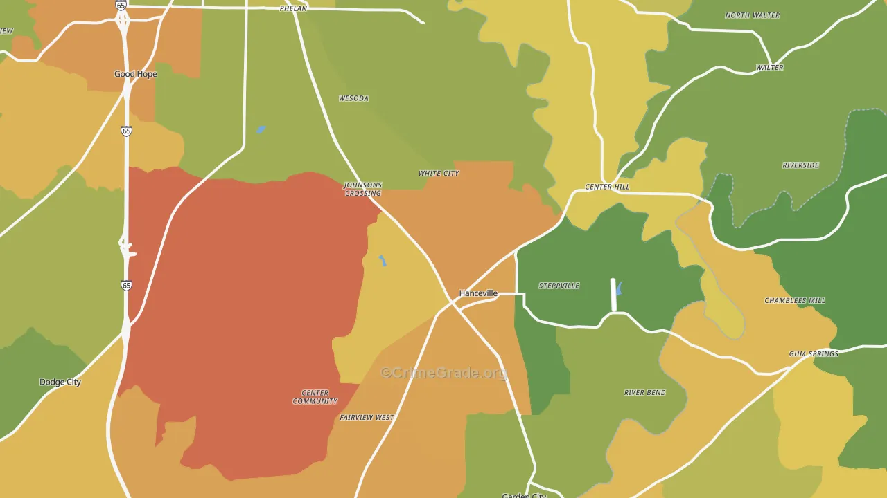 Hanceville, AL Map of Assault Rates