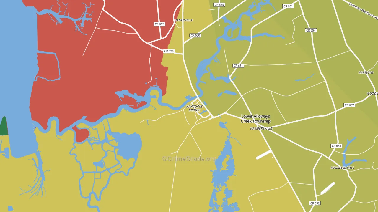 Hancocks Bridge, NJ Map of Assault Rates
