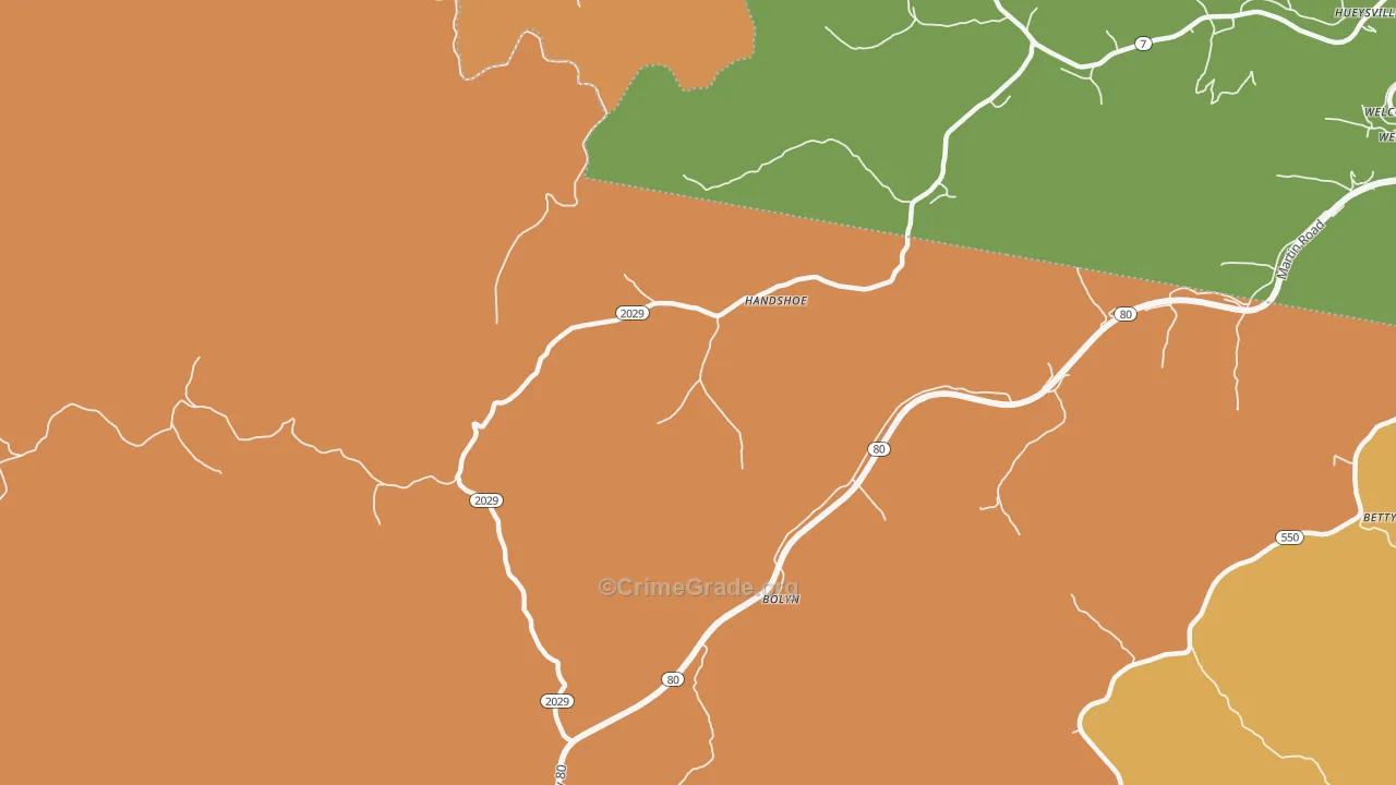 Handshoe, KY Map of Assault Rates