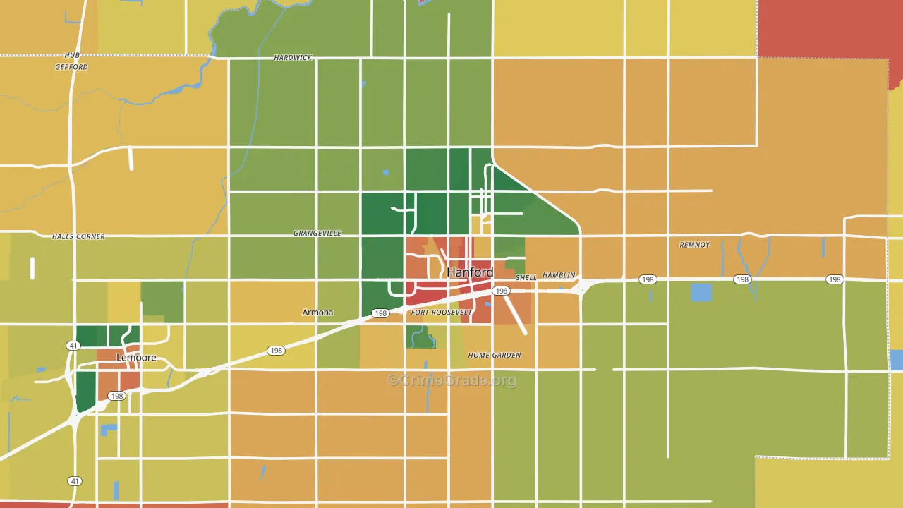 Hanford, CA Map of Assault Rates