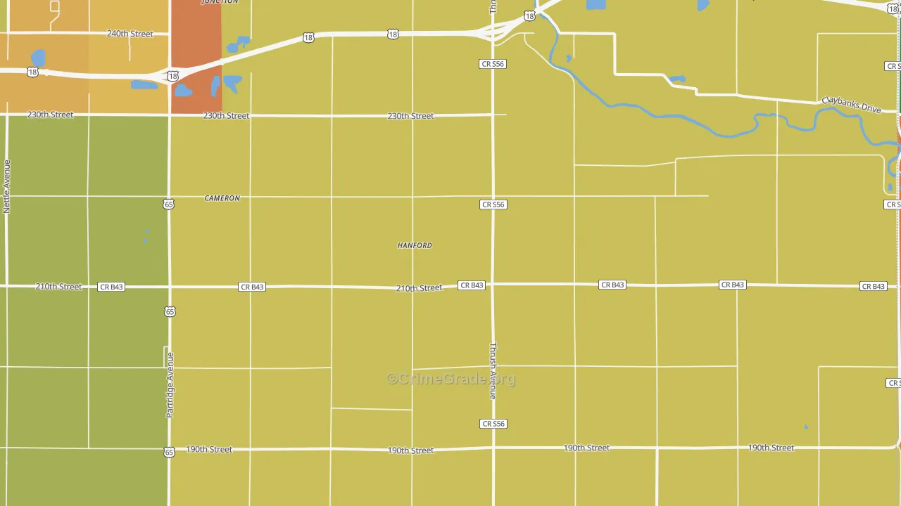 Hanford, IA Map of Assault Rates