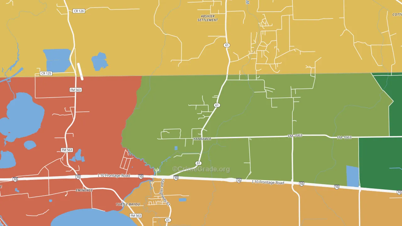 Hankamer, TX Map of Assault Rates