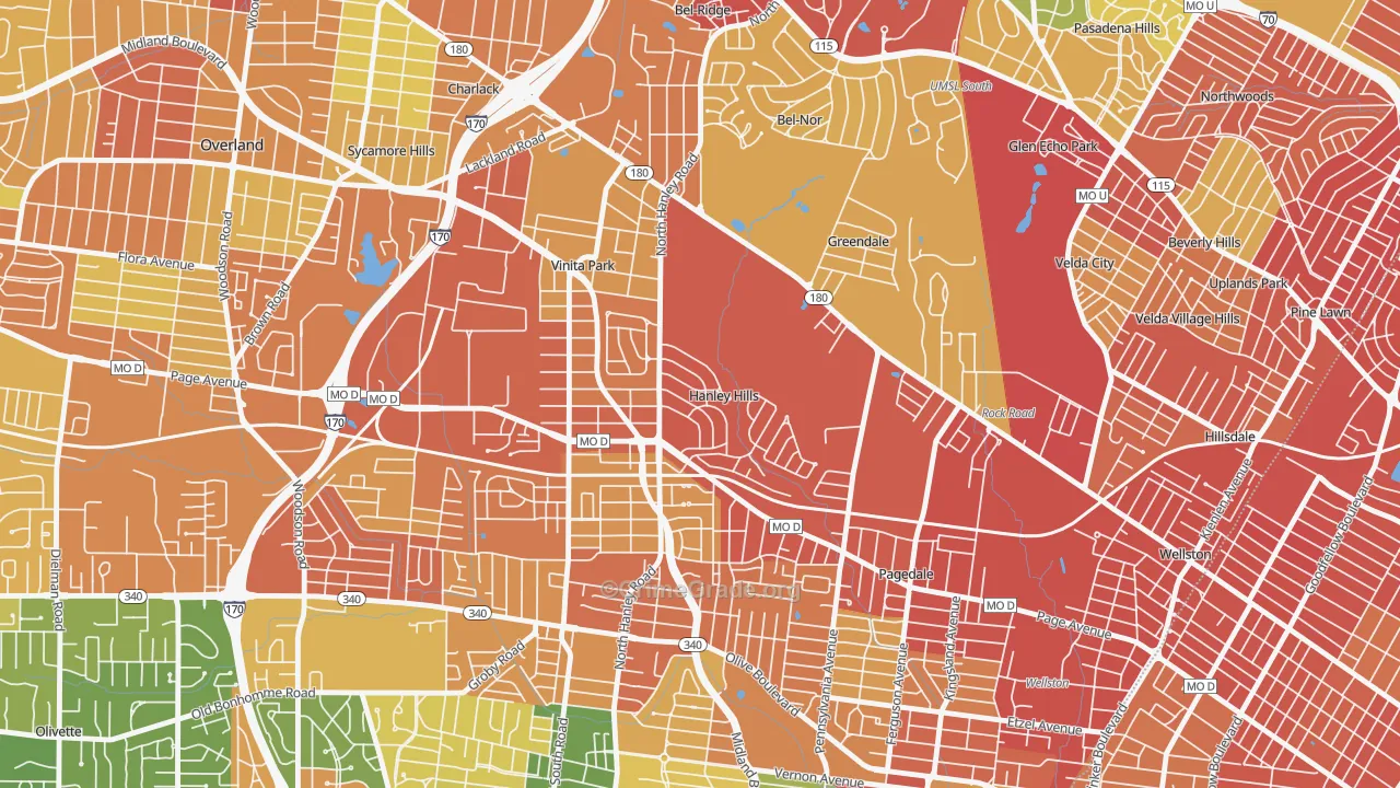 Hanley Hills, MO Map of Assault Rates