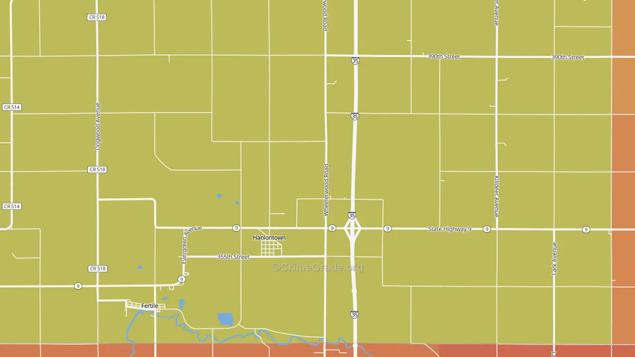 Hanlontown, IA Map of Assault Rates