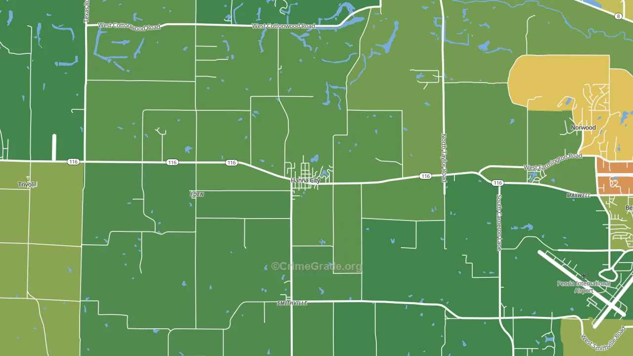 Hanna City, IL Map of Assault Rates