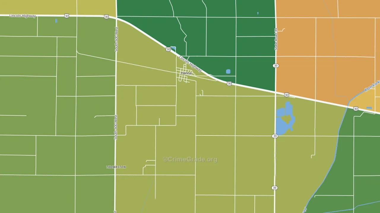 Hanna, IN Map of Assault Rates
