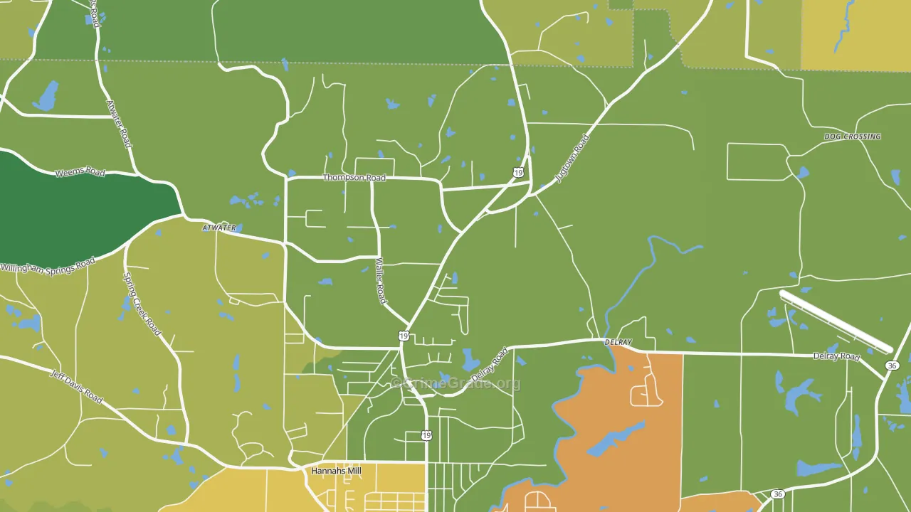 Hannahs Mill, GA Map of Assault Rates