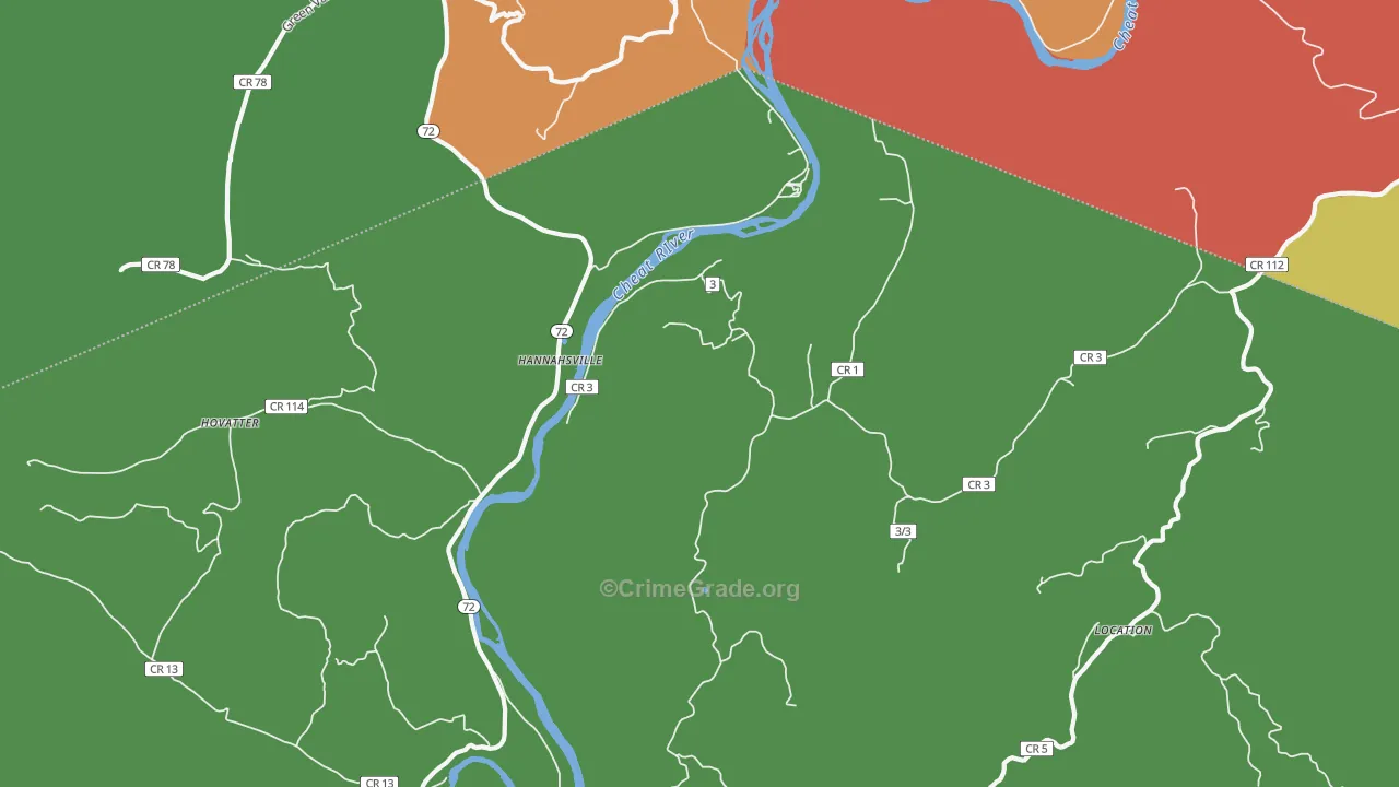 Hannahsville, WV Map of Assault Rates