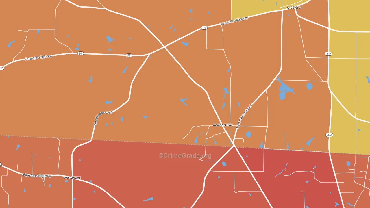 Hannatown, GA Map of Assault Rates