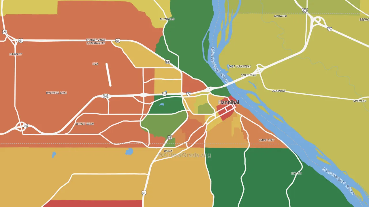 Hannibal, MO Map of Assault Rates