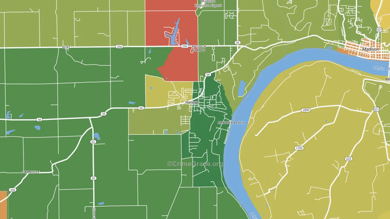 Hanover, IN Map of Assault Rates