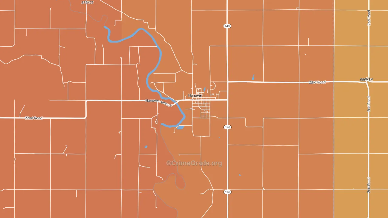 Hanover, KS Map of Assault Rates
