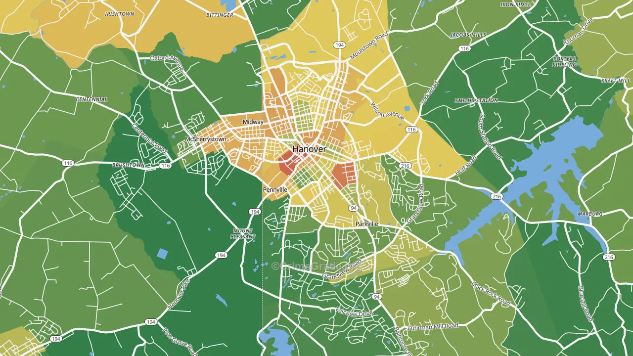 Hanover, PA Map of Assault Rates