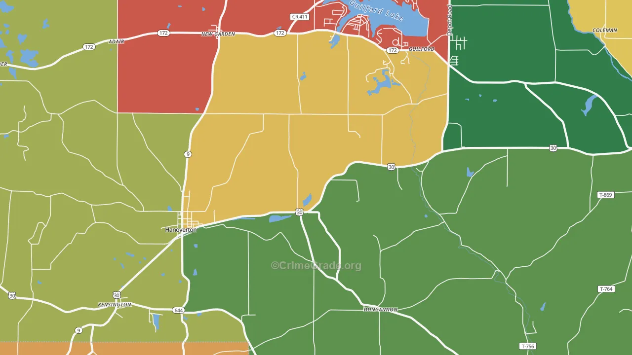 Hanoverton, OH Map of Assault Rates