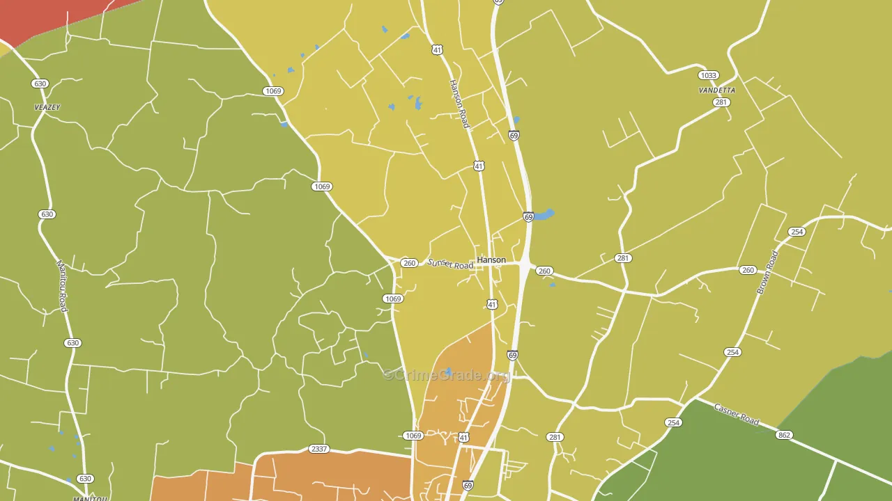 Hanson, KY Map of Assault Rates