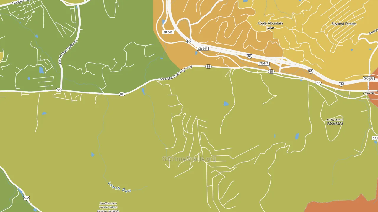Happy Creek, VA Map of Assault Rates
