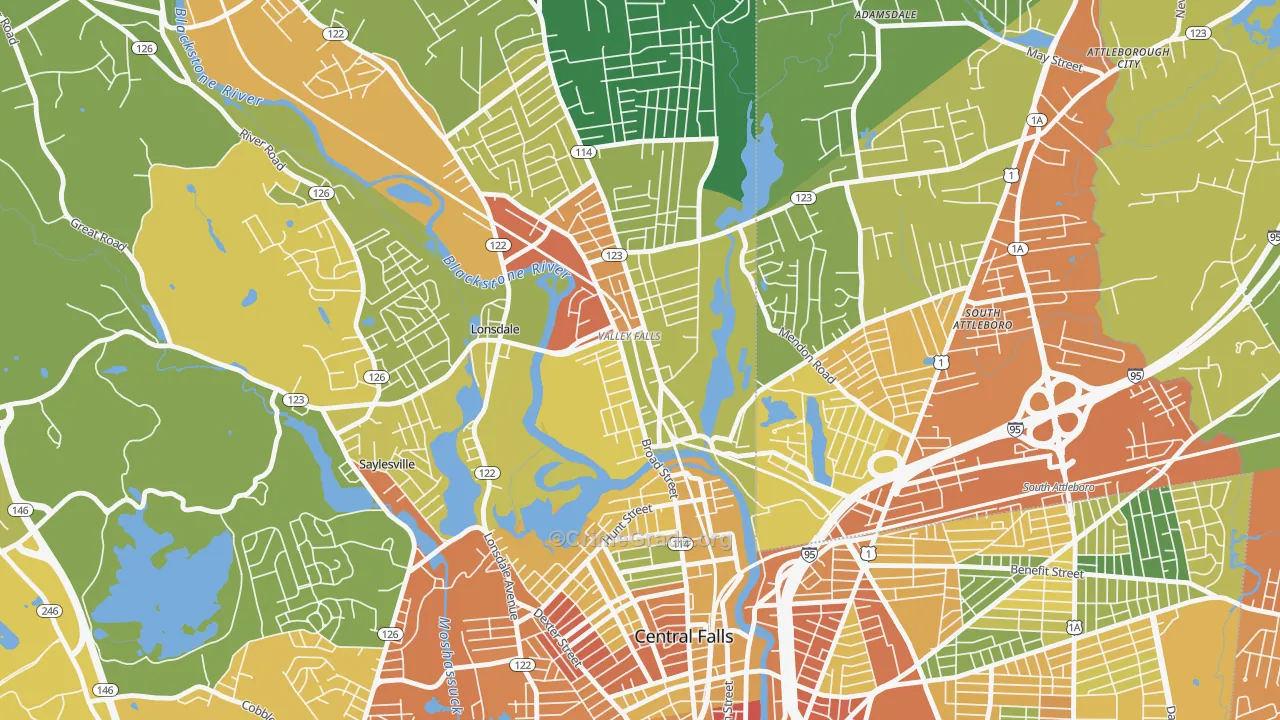 Happy Hollow, Valley Falls, RI Map of Assault Rates