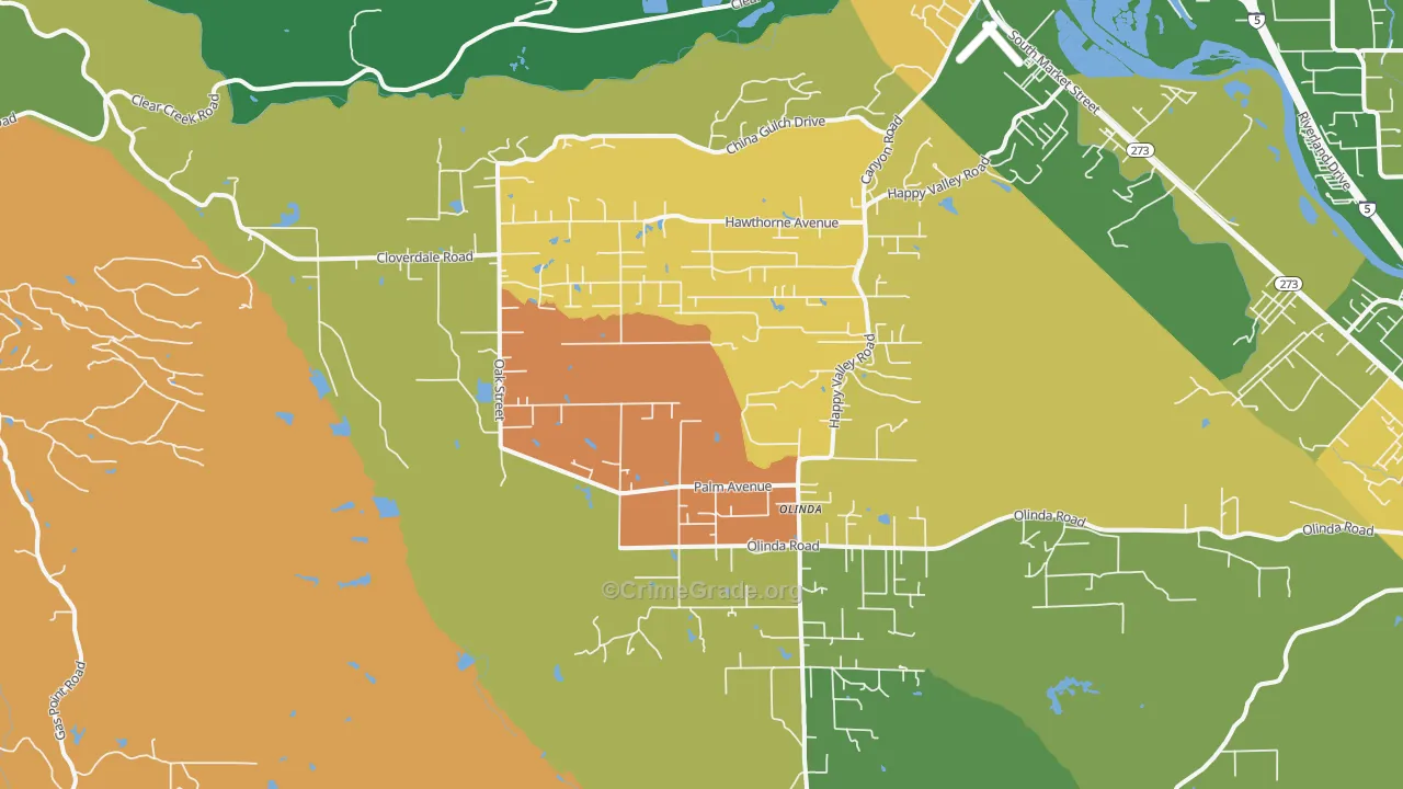 Happy Valley, Anderson, CA Map of Assault Rates