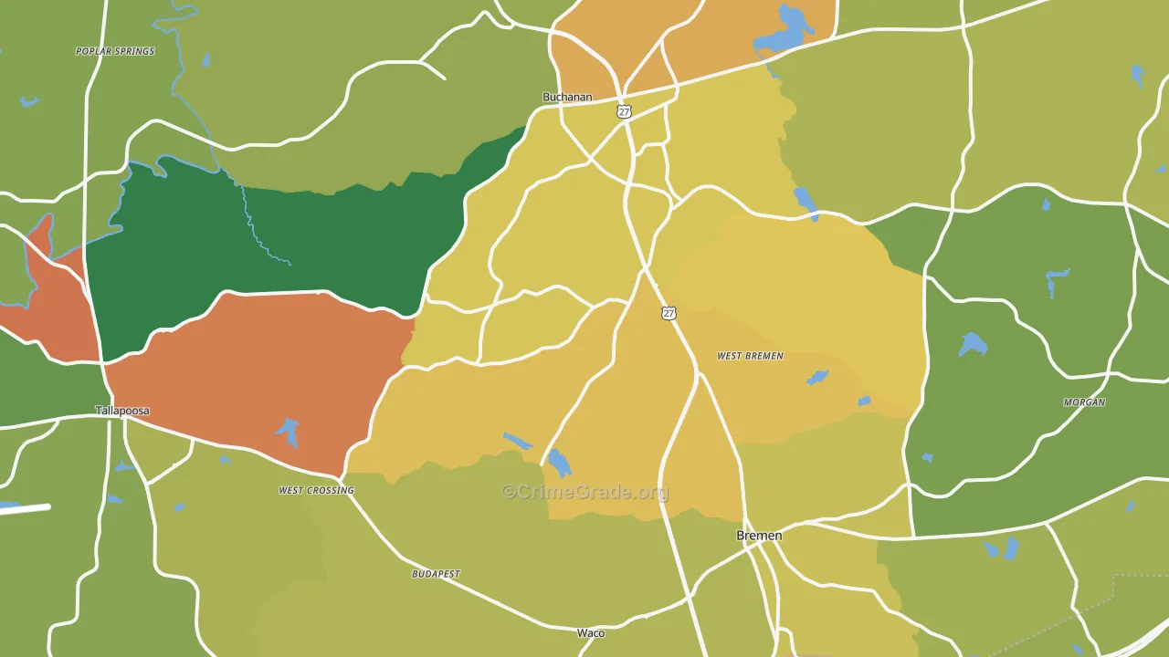 Haralson County, GA Map of Assault Rates