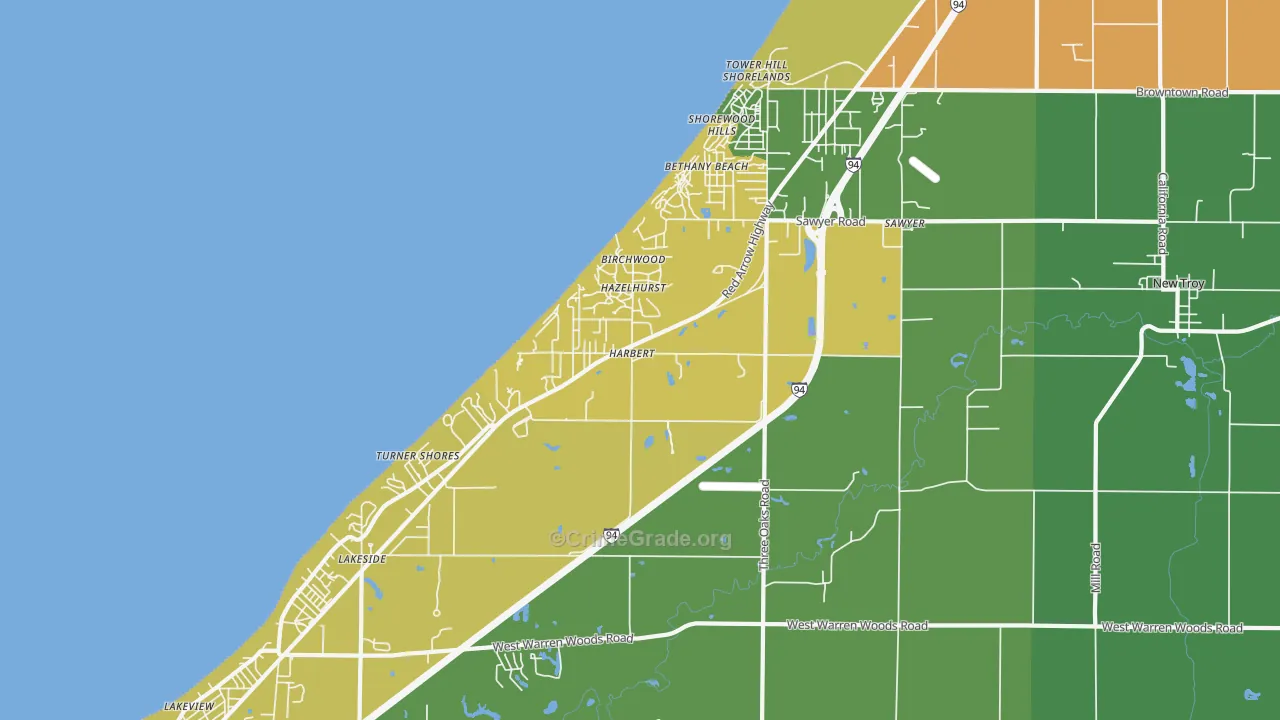 Harbert, MI Map of Assault Rates