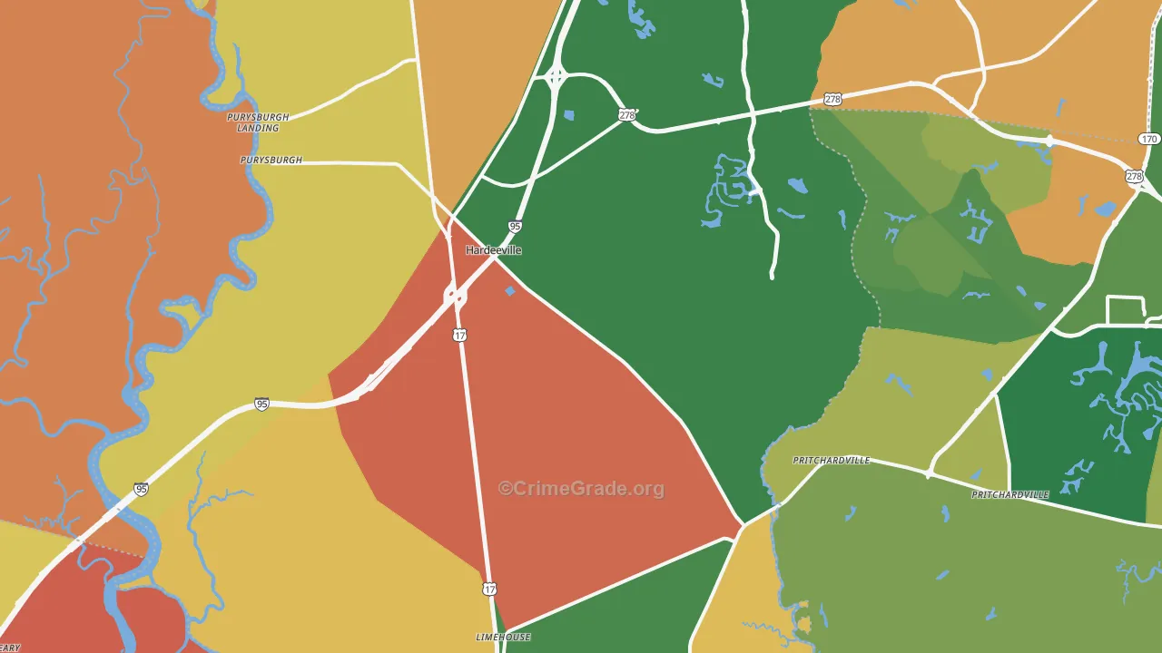 Hardeeville, SC Map of Assault Rates