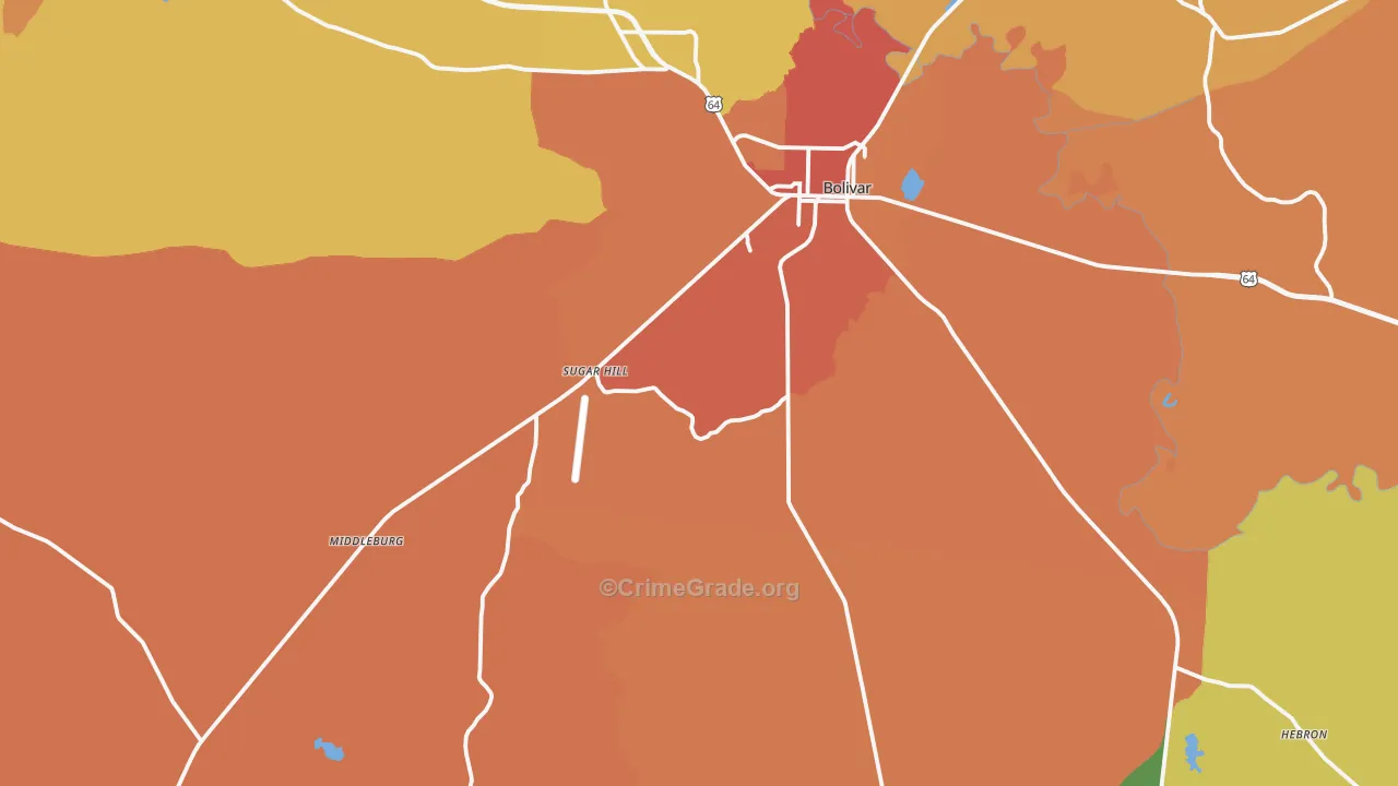 Hardeman County, TN Map of Assault Rates