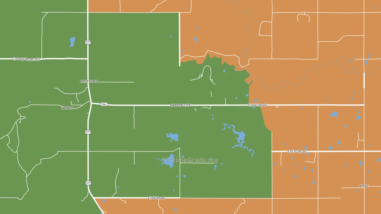 Harden City, OK Map of Assault Rates
