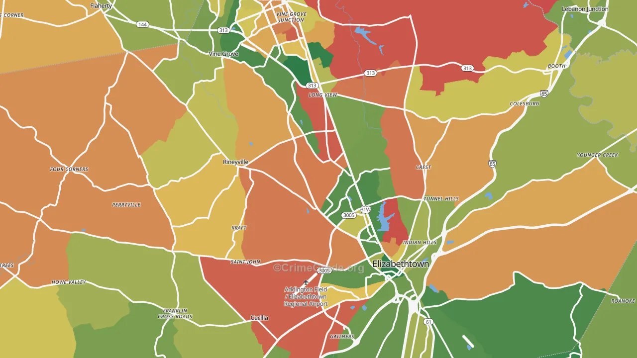 Hardin County, KY Map of Assault Rates
