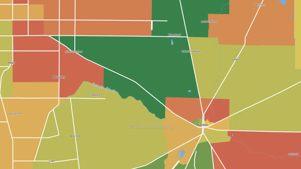 Hardin County, OH Map of Assault Rates