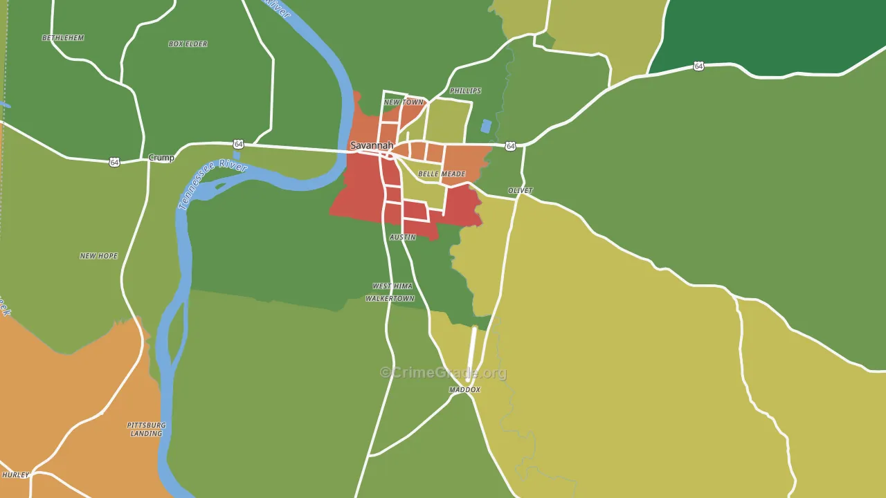 Hardin County, TN Map of Assault Rates