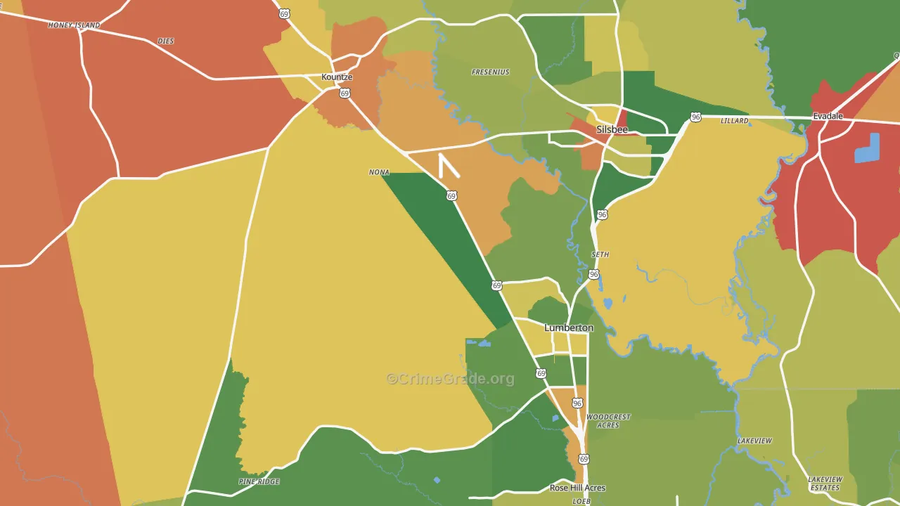 Hardin County, TX Map of Assault Rates