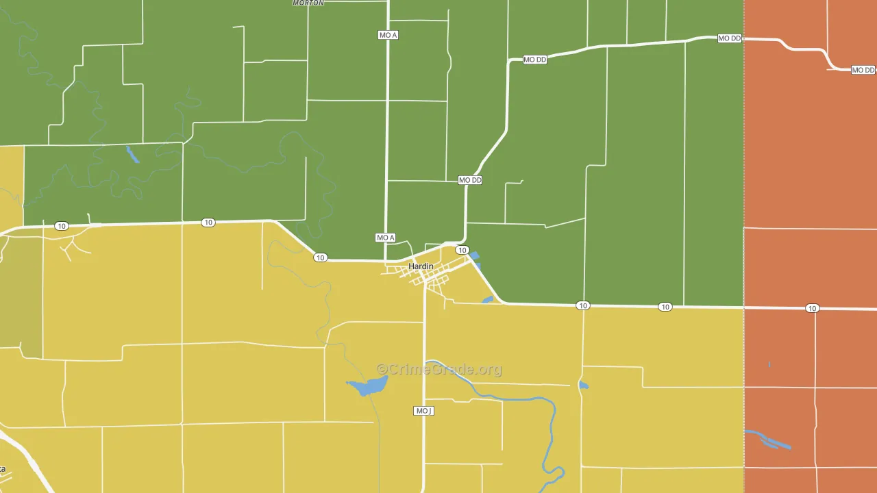 Hardin, MO Map of Assault Rates