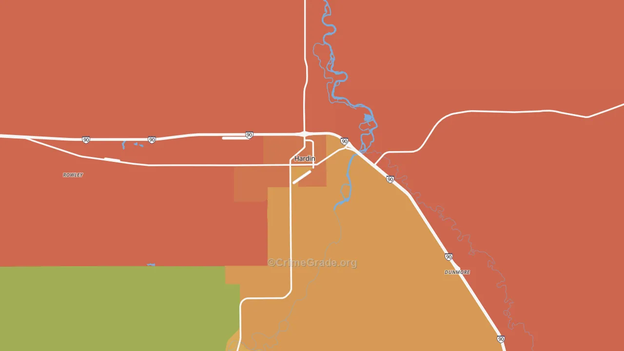 Hardin, MT Map of Assault Rates