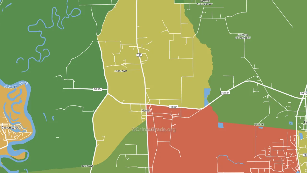 Hardin, TX Map of Assault Rates
