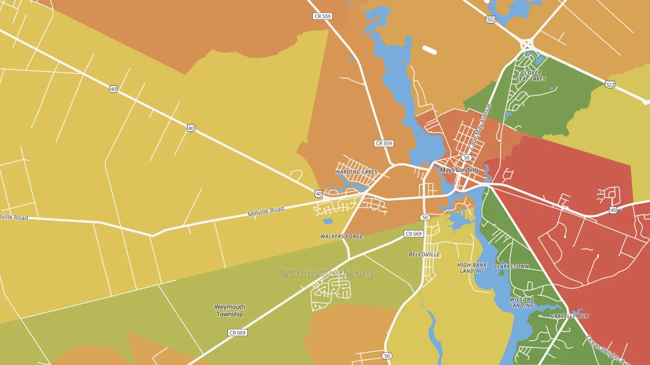 Harding Lakes, NJ Map of Assault Rates