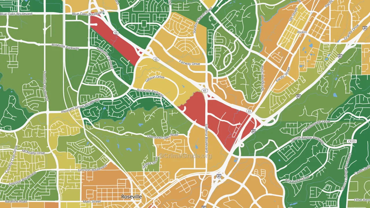Harding, Roseville, CA Map of Assault Rates