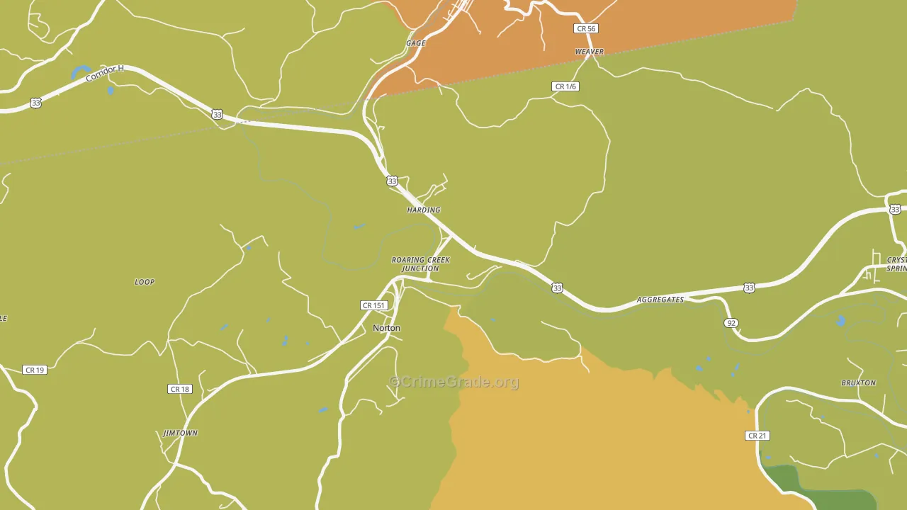 Harding, WV Map of Assault Rates