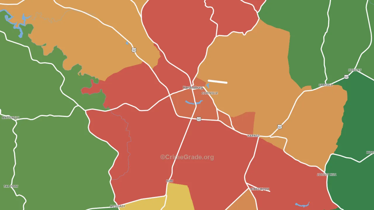 Hardinsburg, KY Map of Assault Rates