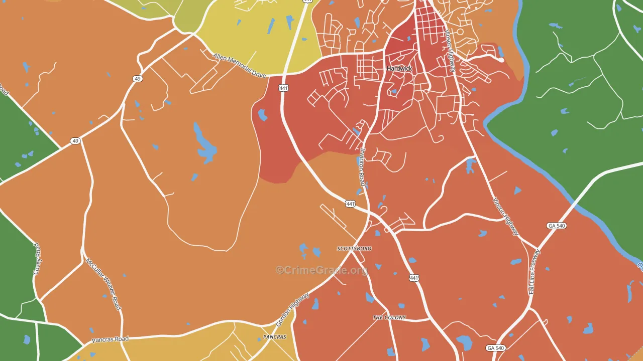 Hardwick, GA Map of Assault Rates
