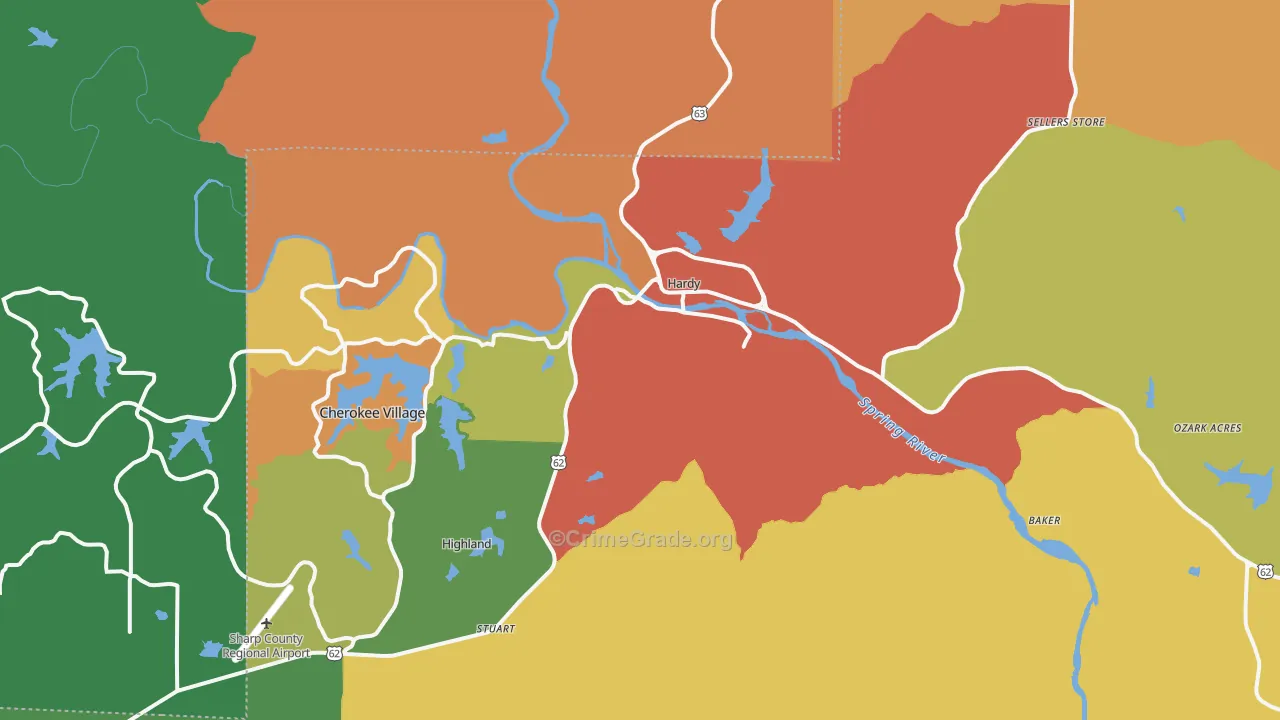 Hardy, AR Map of Assault Rates