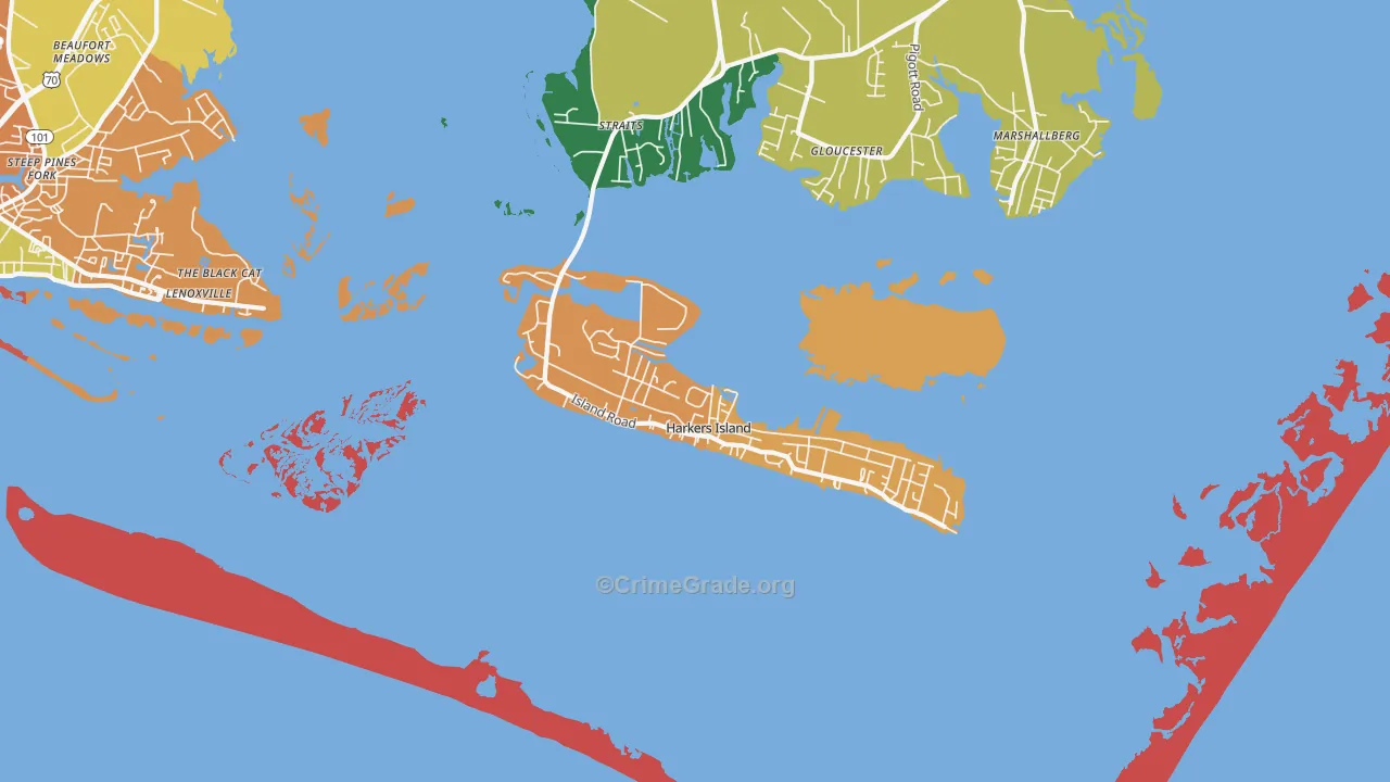 Harkers Island, NC Map of Assault Rates
