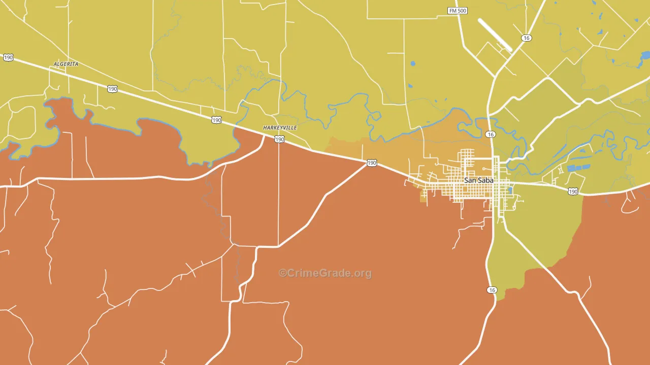 Harkeyville, TX Map of Assault Rates