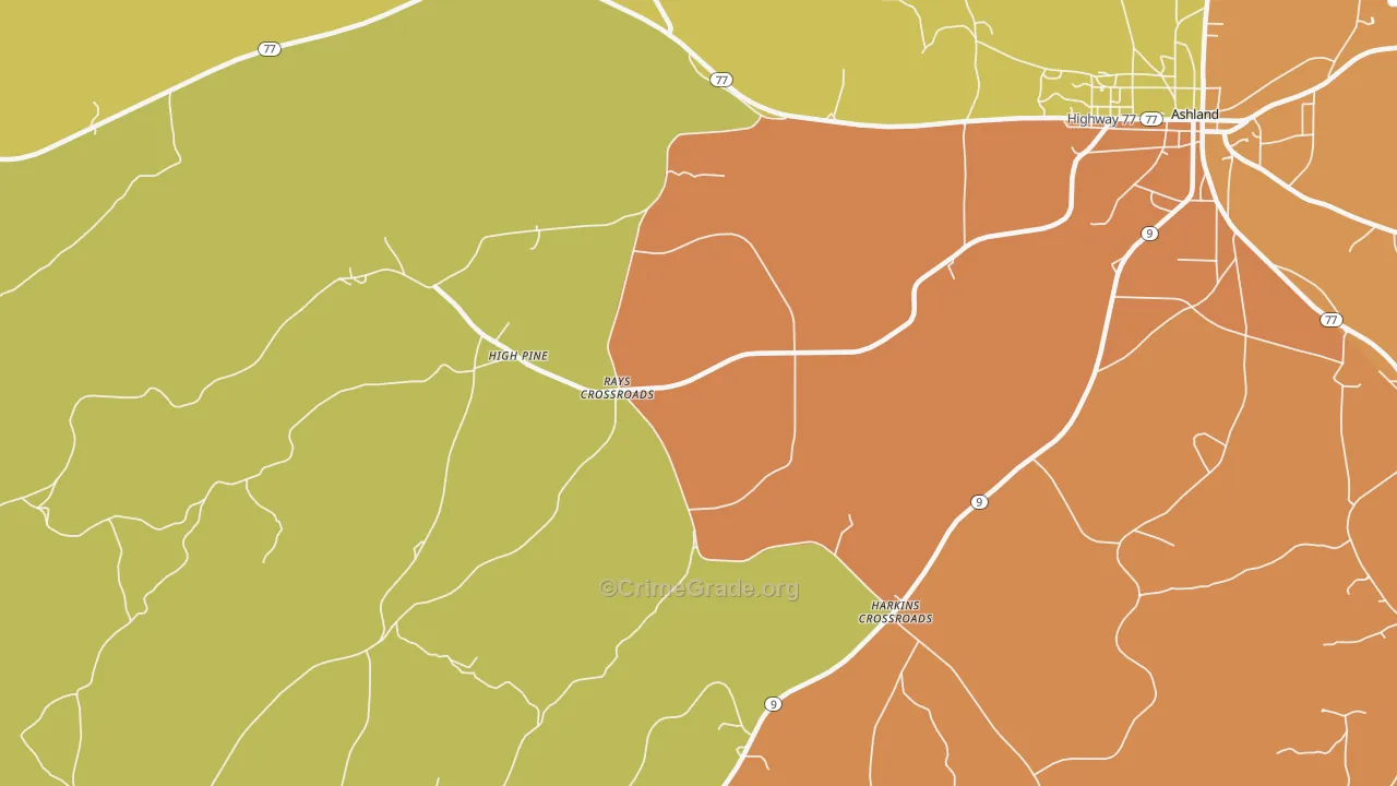 Harkins Crossroads, AL Map of Assault Rates