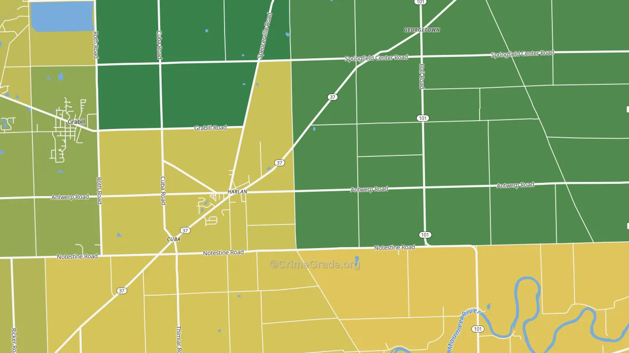 Harlan, IN Map of Assault Rates