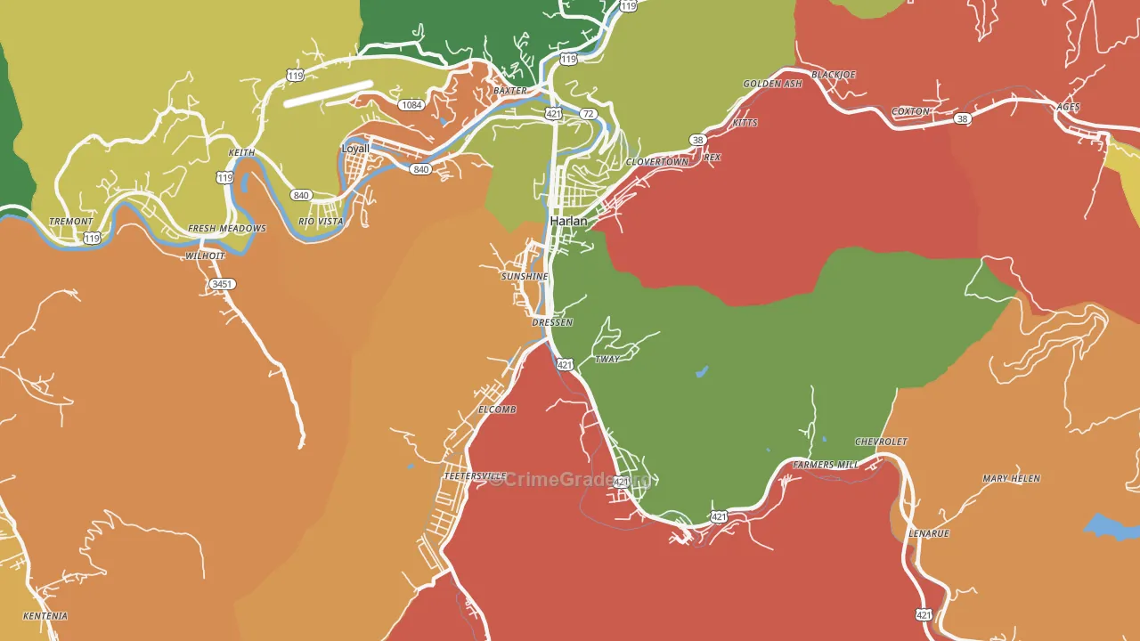 Harlan, KY Map of Assault Rates