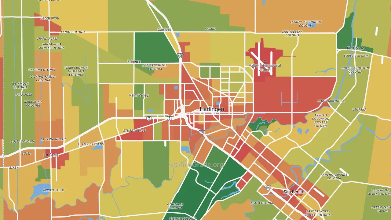 Harlingen, TX Map of Assault Rates